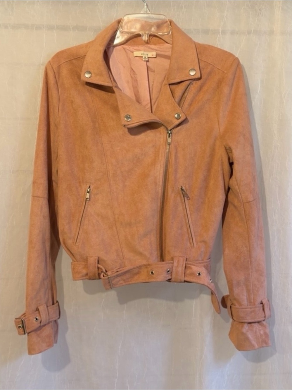 Le Lis Blush Pink Faux Suede Moto Jacket Size M